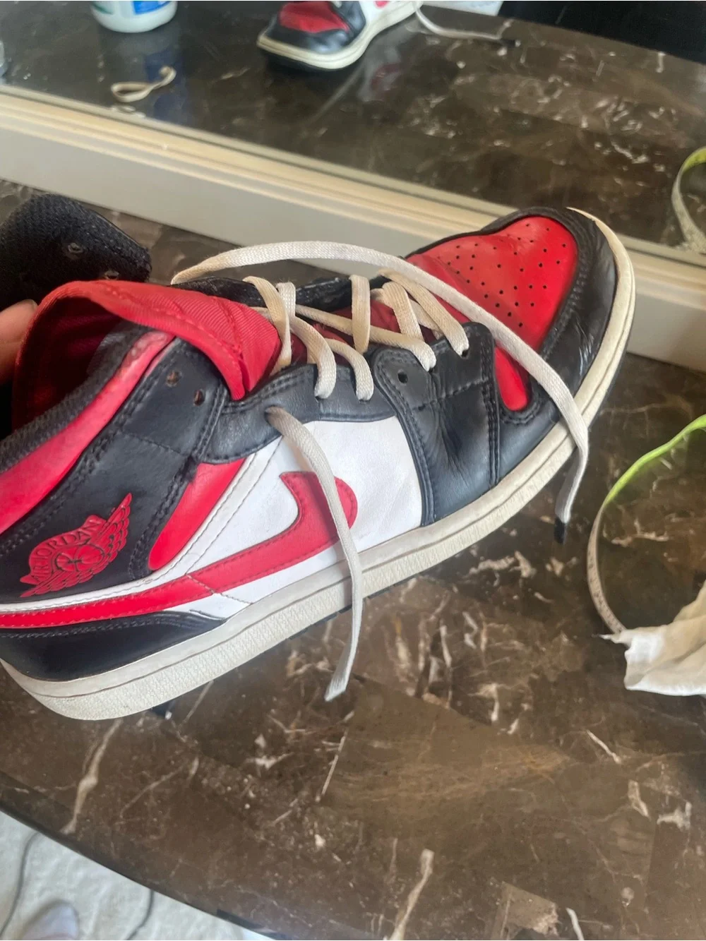 Jordan Kids High-Top Sneakers in Red, Black & White